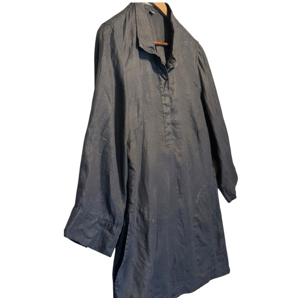 Paperwhite Womens Linen Dress 10 Black Long Sleeve Lagenlook Minimalist‎ Capsule - Picture 2 of 6